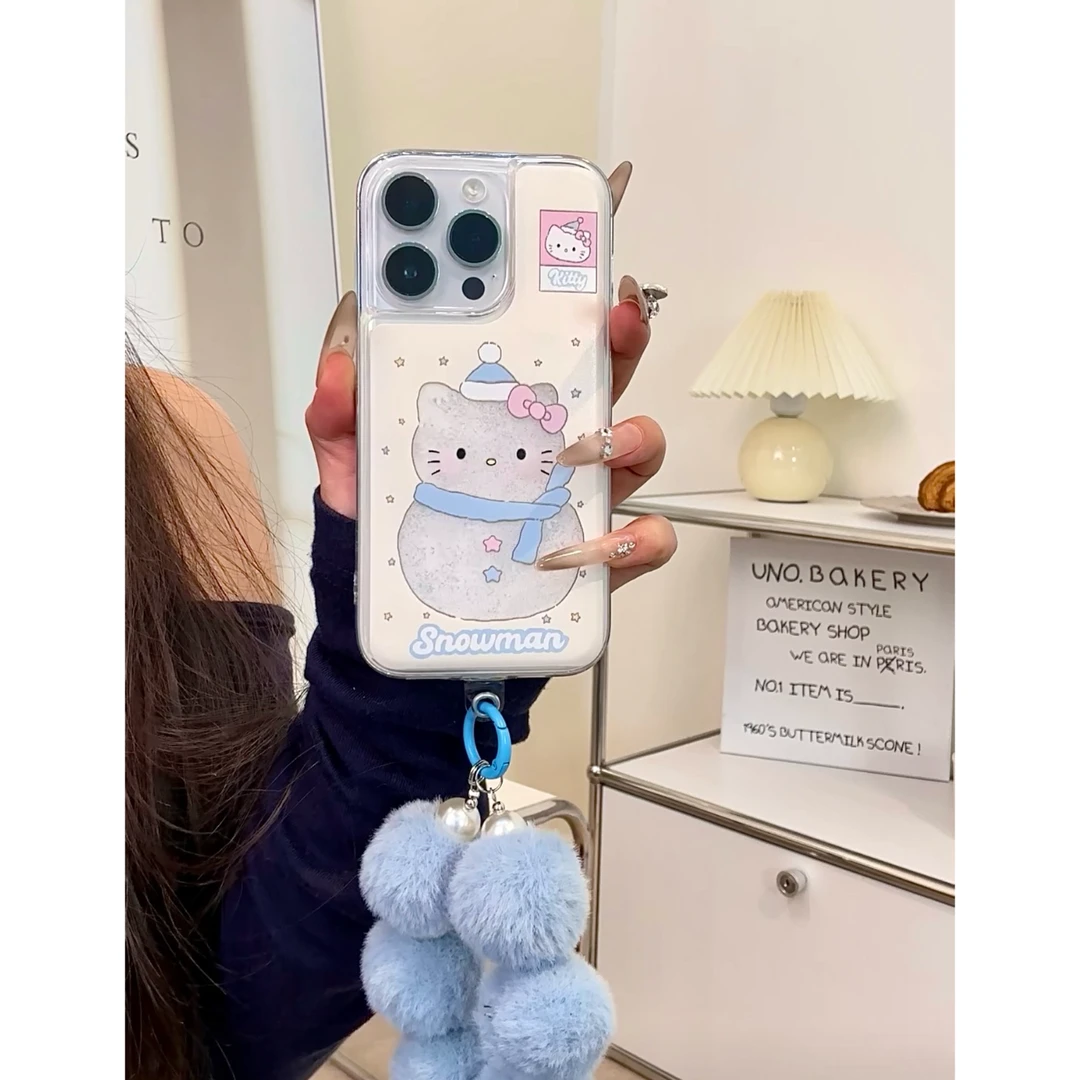 雪人凯蒂挂件适用iPhone16promax苹果15流沙手机壳14/13新款12/11