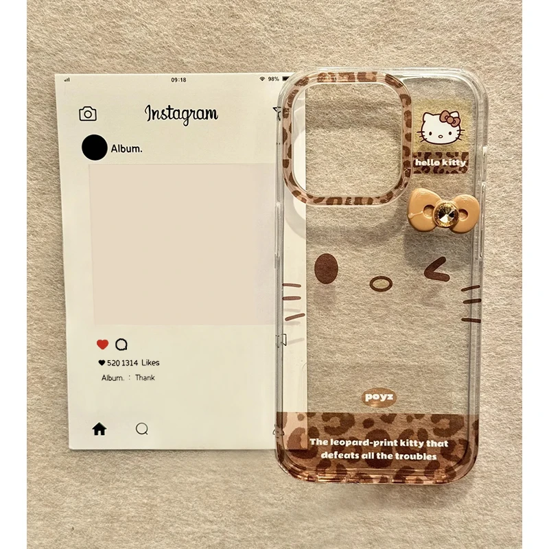 日系可爱豹纹KT猫适用iPhone16promax苹果13/15立体14手机壳11女
