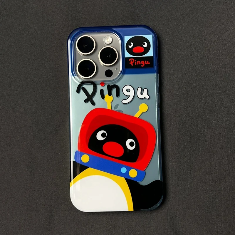 可爱拼接电视企鹅适用iPhone15苹果16/13手机壳华为vivo小米oppo