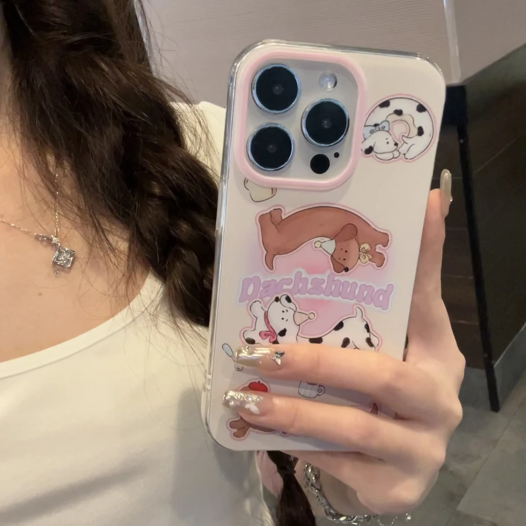 有范壳卡通弹簧腊肠狗适用苹果15手机壳iPhone14华为vivo小米oppo