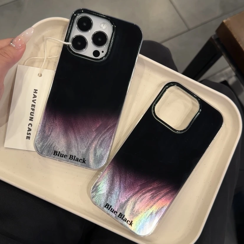 雅天立高级渐变黑适用iPhone15/14手机壳羽纱13华为vivo小米oppo