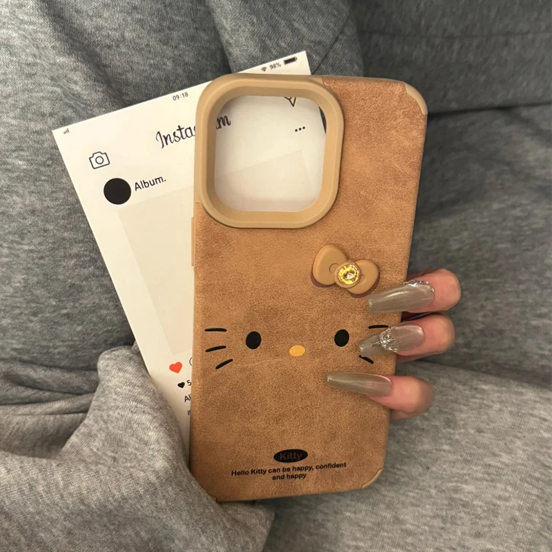 夏屿乐秋冬复古棕kt适用苹果16/13手机壳iPhone15promax卡通14/12