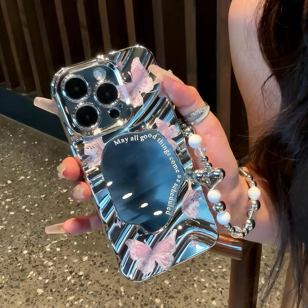 雅天立ins高级感蝴蝶适用iPhone15promax苹果13手机壳14镜面12/11
