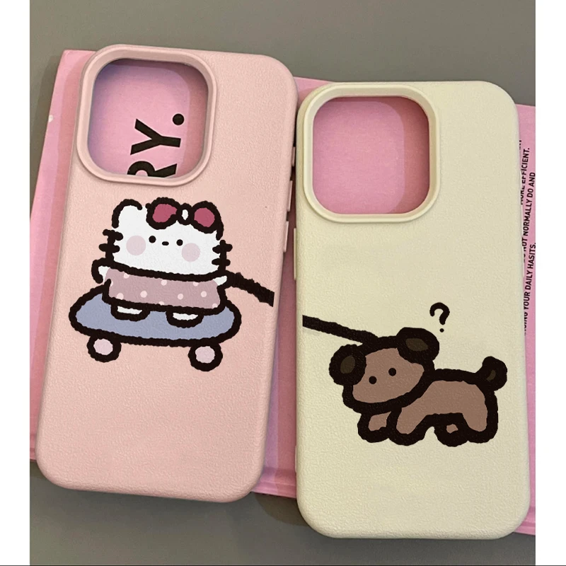 雅天立情侣滑板凯蒂小狗适用iPhone15苹果14promax手机壳13/1211
