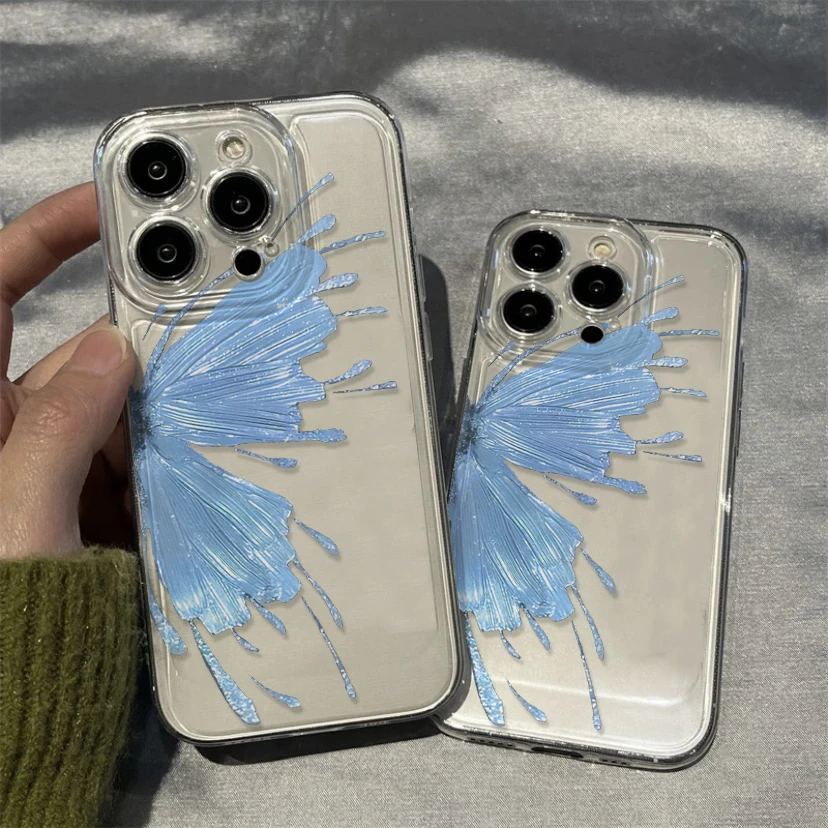 蓝色蝴蝶苹果/oppo/vivo/红米/华为iPhone15手机壳苹果14文字1311