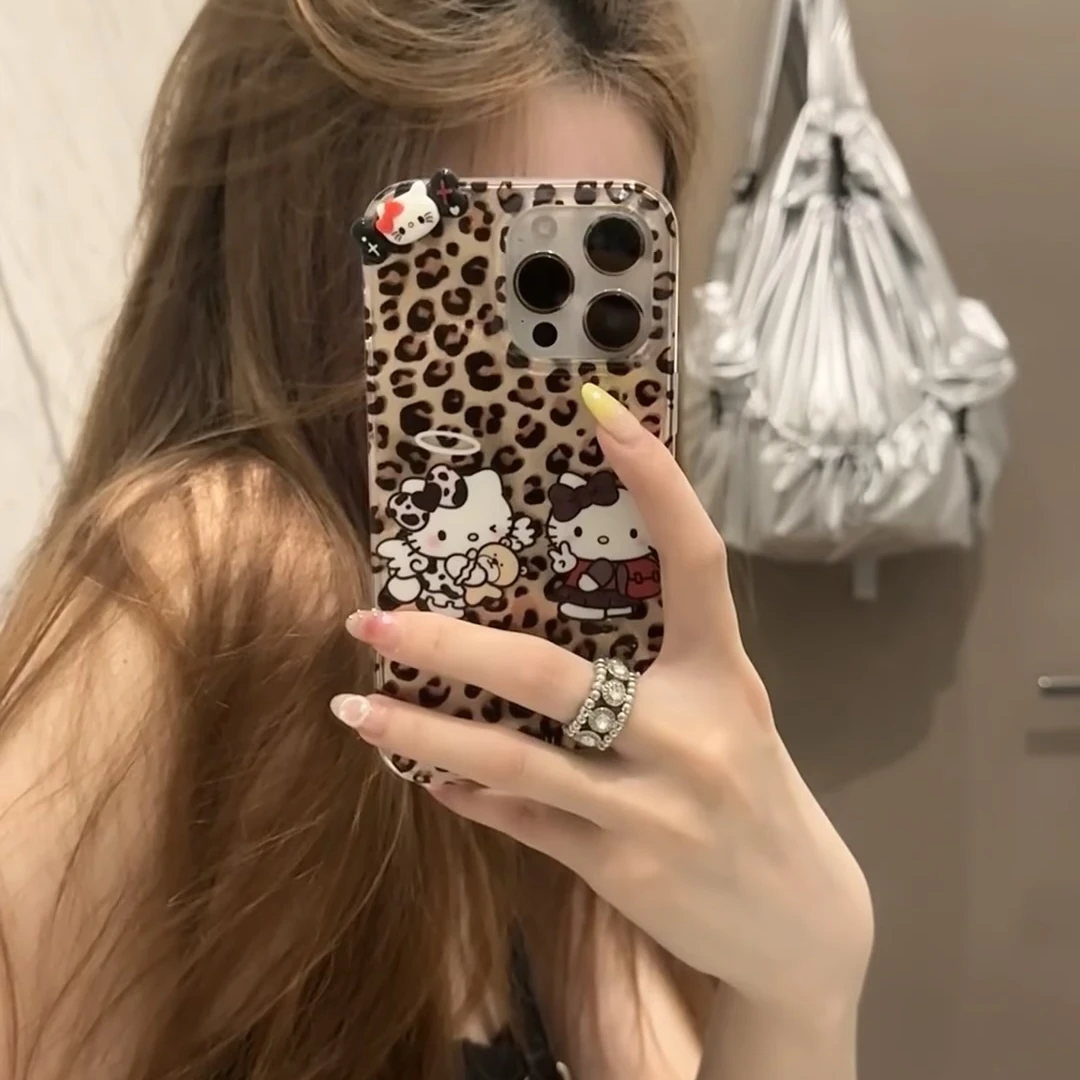 雅天立甜酷风豹纹KT适用苹果15promax手机壳iPhone13/14卡通12/11
