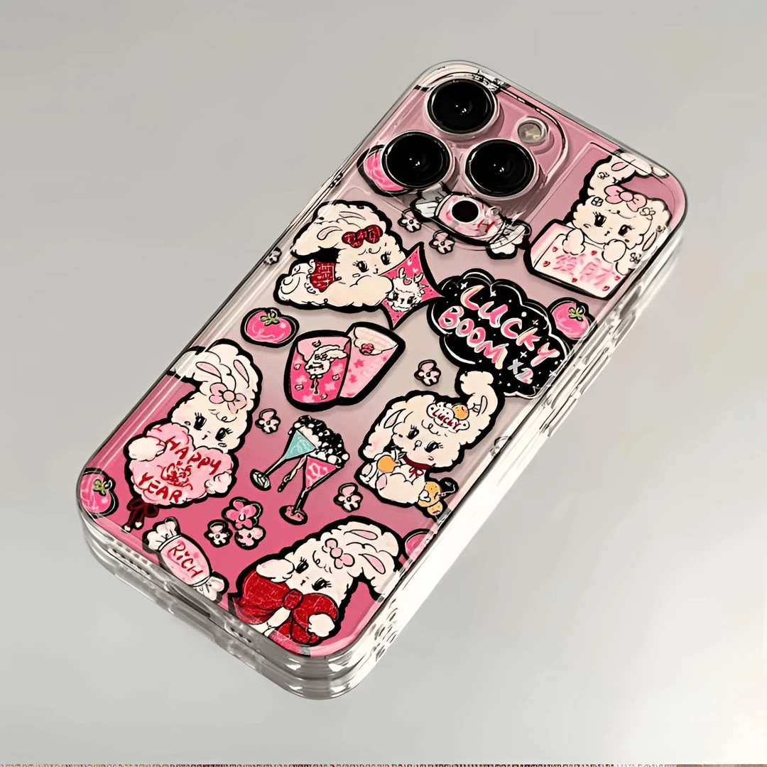 牛牛晕染粉兔适用苹果15手机壳iPhone14/16软华为vivo小米oppo