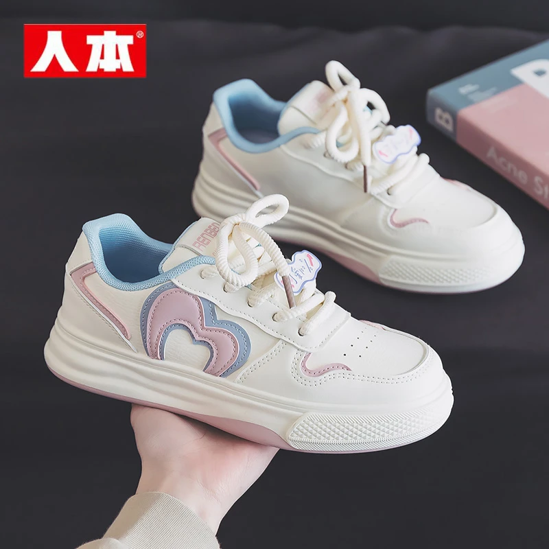 人本小白鞋女2025新款爆款秋季厚底粉色鞋子大童秋季休闲运动板鞋