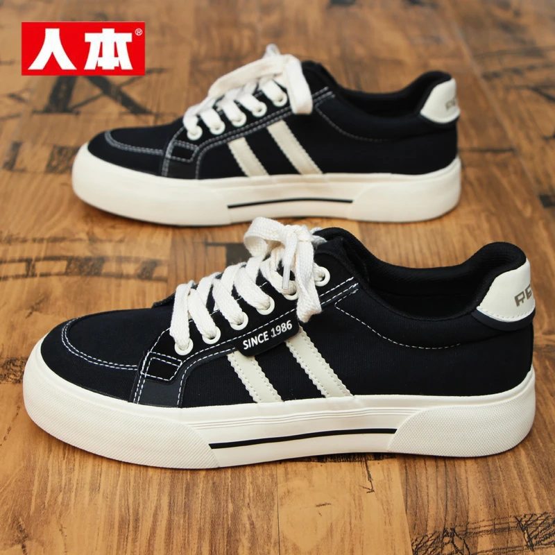 人本男鞋复古帆布鞋男2025秋季新款板鞋厚底百搭休闲运动鞋子男款