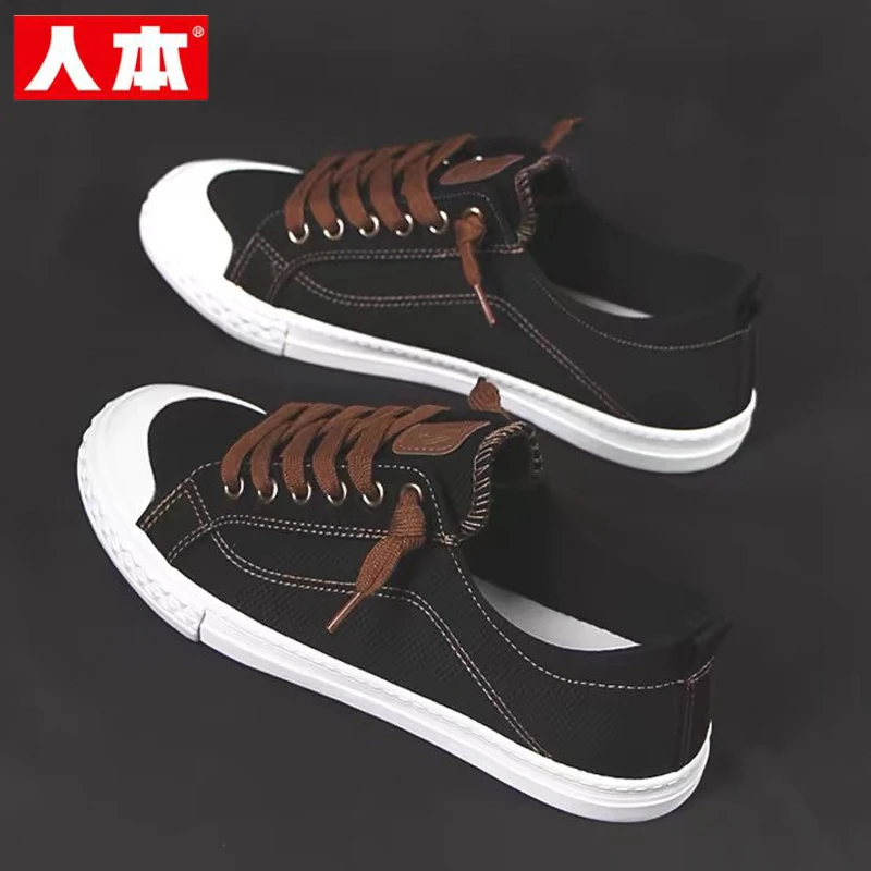 人本帆布鞋男款2025秋季新款爆款男士休闲板鞋透气百搭运动鞋潮鞋