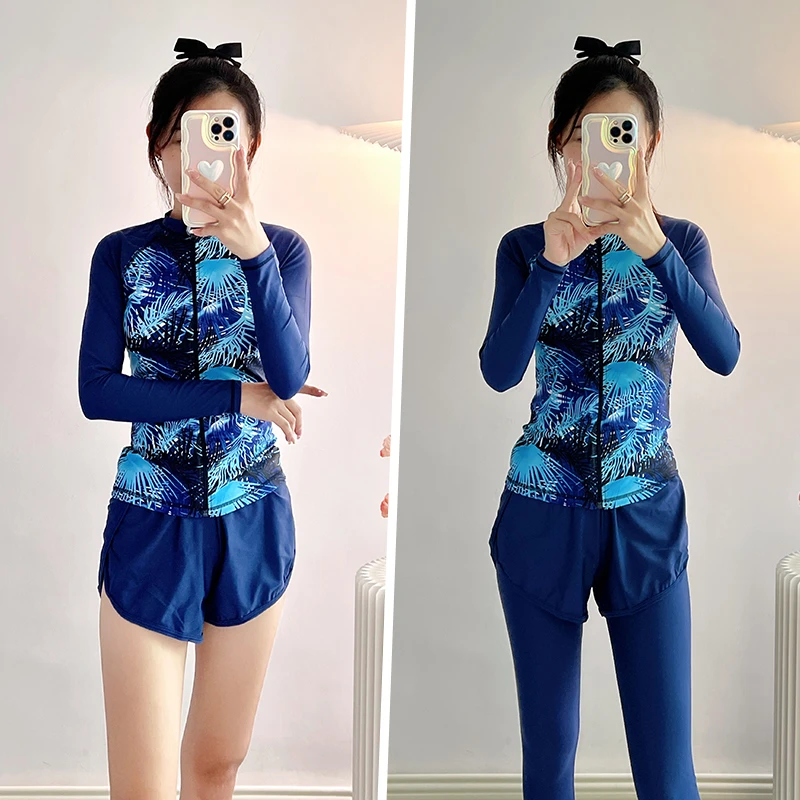 韩国长袖长裤套装分体泳衣女专业潜水服保守防晒泡温泉冲浪游泳衣