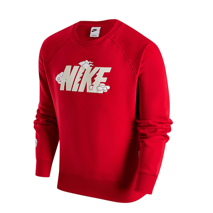 NIKE/耐克龙年保暖圆领加绒长袖运动卫衣男款红色FZ6374657