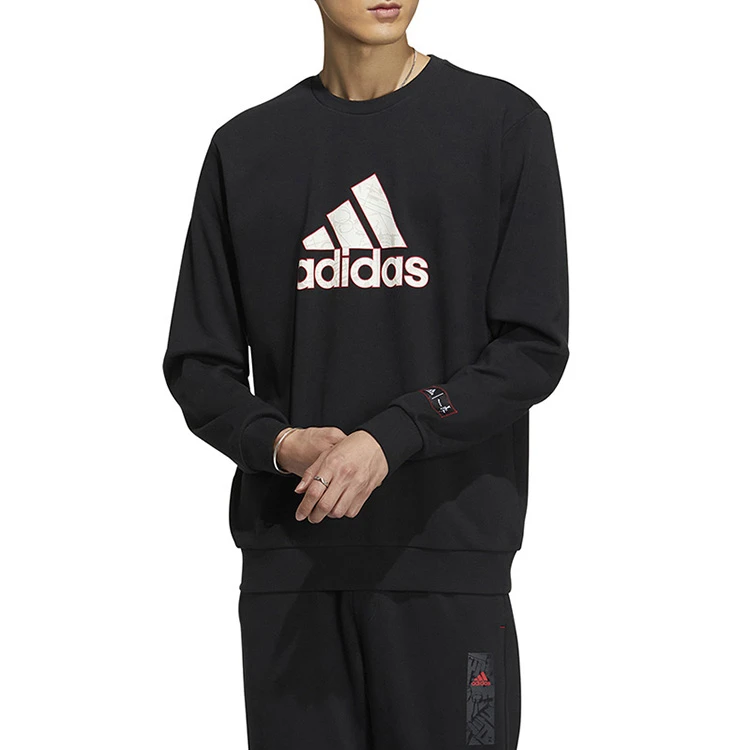 adidas/阿迪达斯休闲印花时尚 运动圆领套头卫衣男黑色长袖HZ3023