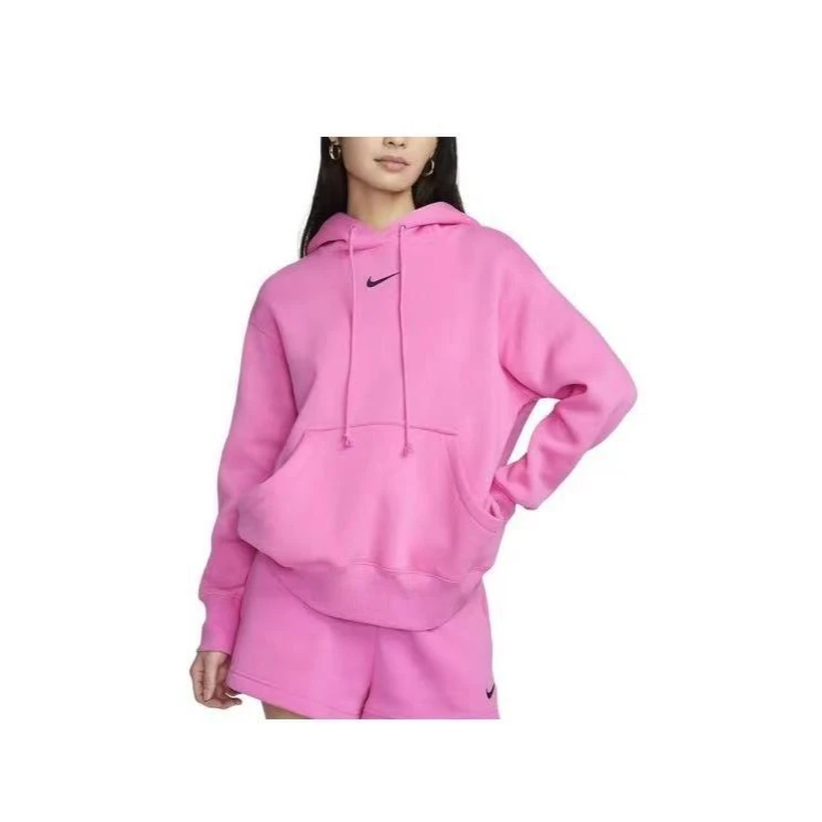 NIKE/耐克正品纯色连帽加绒气质休闲长袖卫衣女款俏皮粉DQ5861675