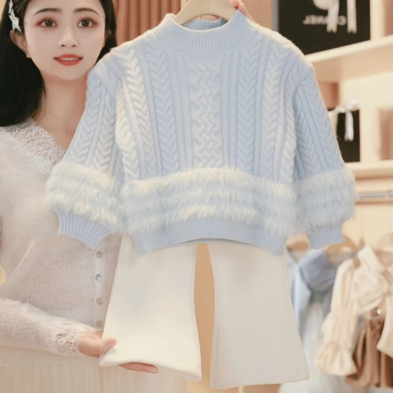 【媛媛妈专属】秋冬女童新款洋气时髦针织上衣小女孩温柔色系毛衣