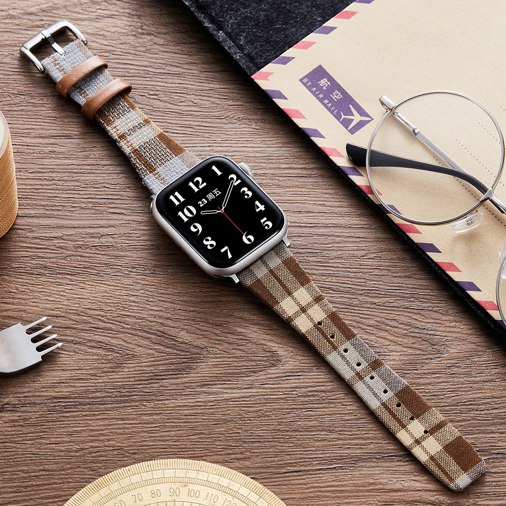 适用apple watch10苹果iwatch9手表带se代款帆布创意个性运动潮