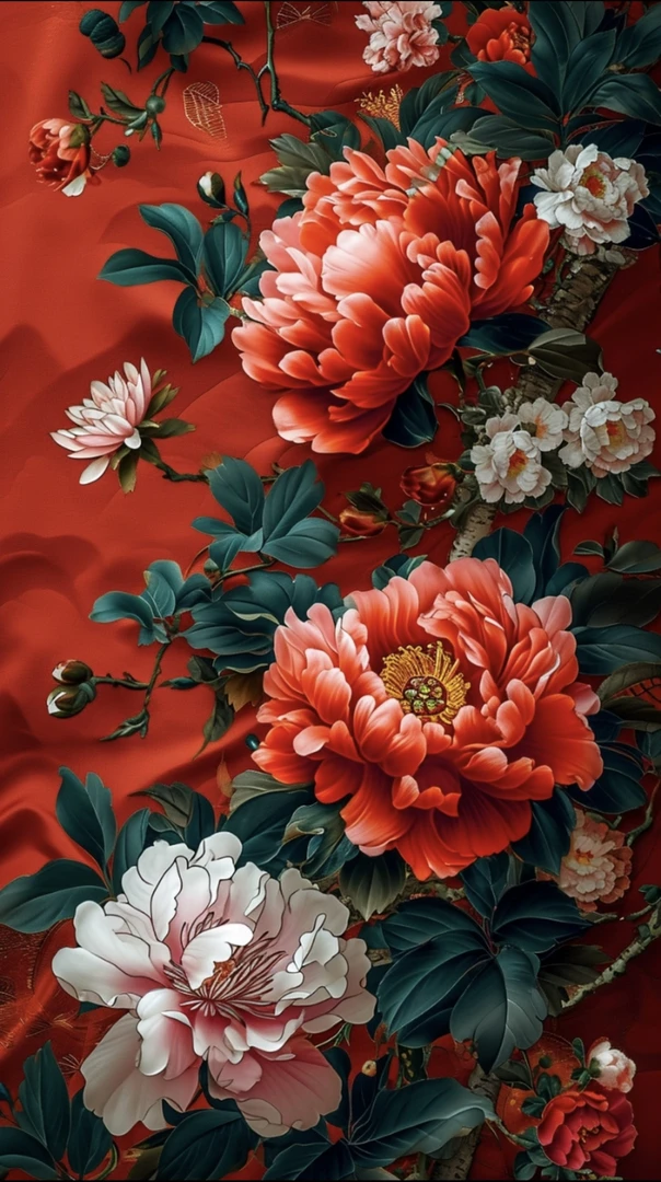 纯手工绣好十字绣成品660大红牡丹竖版花开富贵挂画