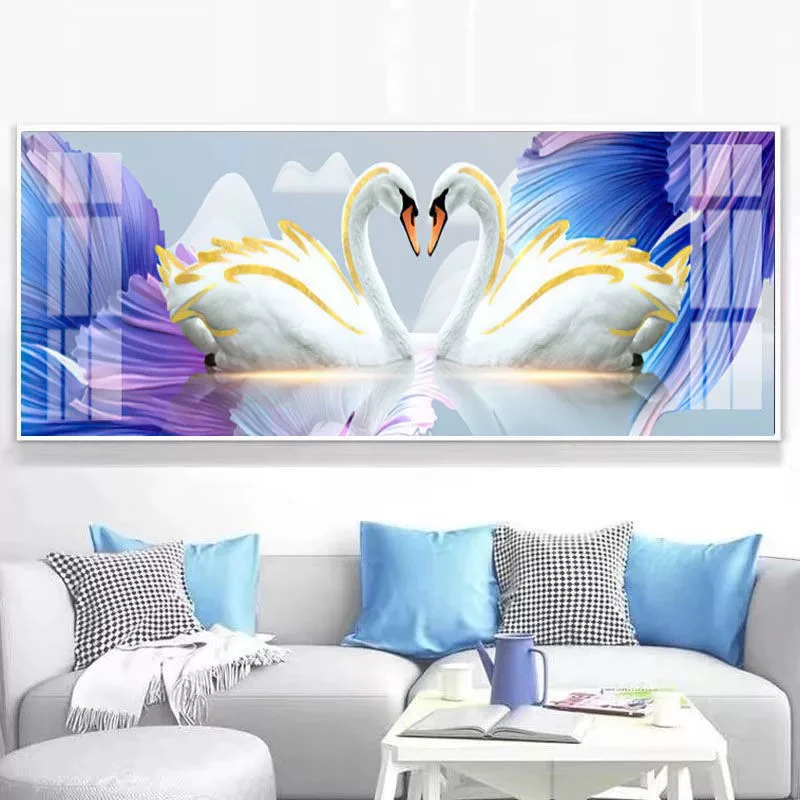 纯手工绣好十字绣成品2069天鹅心心相印客厅卧室装饰挂画