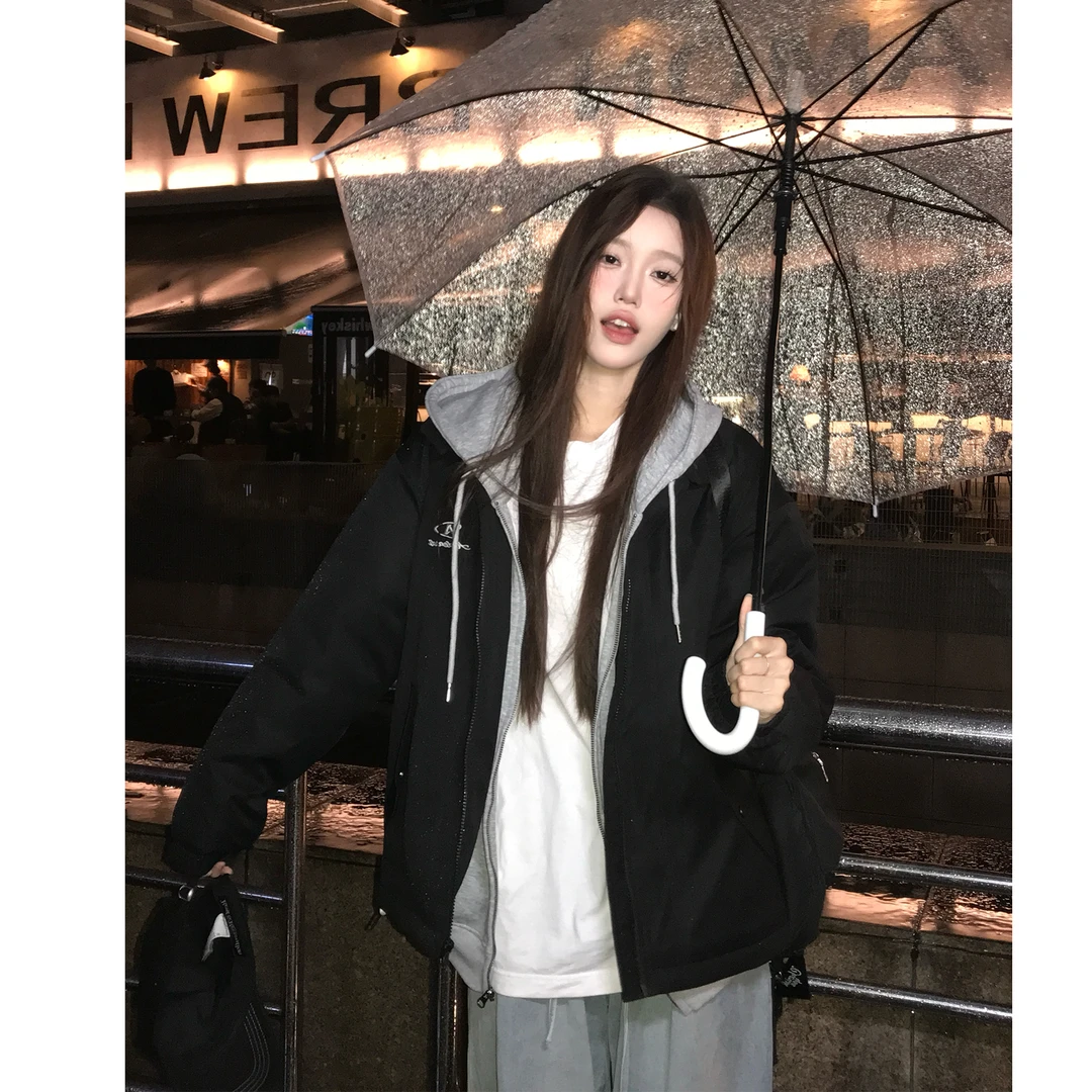 ANDEARDI秋冬刺绣字母印花立领棉服纯色休闲外套棉衣