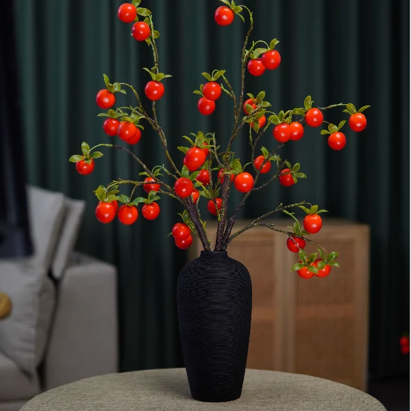 小柿子仿真果子柿柿如意高档柿子电视柜陶瓷摆件仿真花高级感逼真