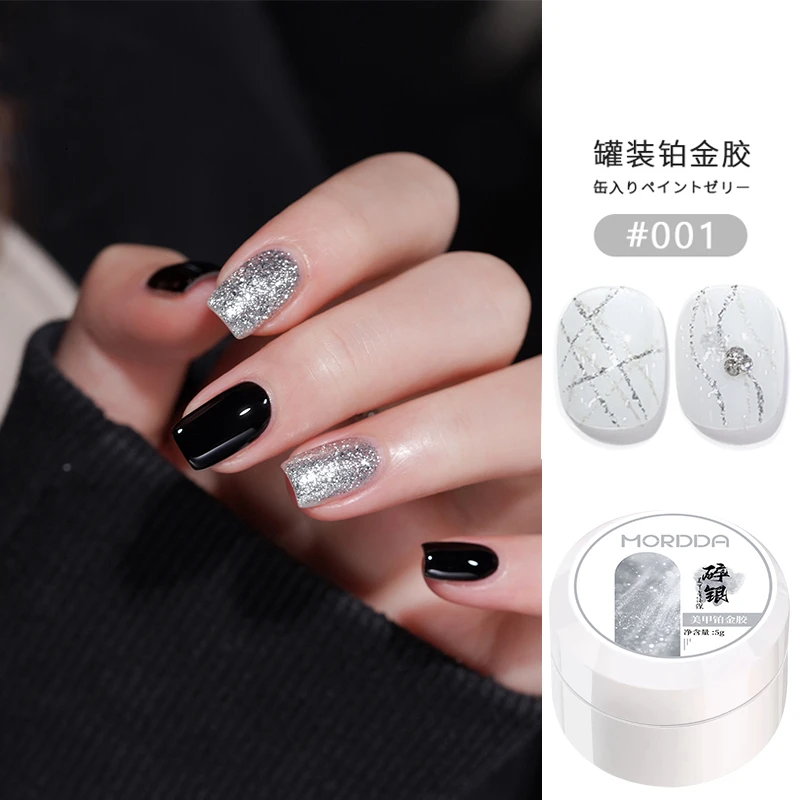 日式繁星高密度铂金胶爆闪美甲细闪银色亮片拉线勾边彩绘甲油胶