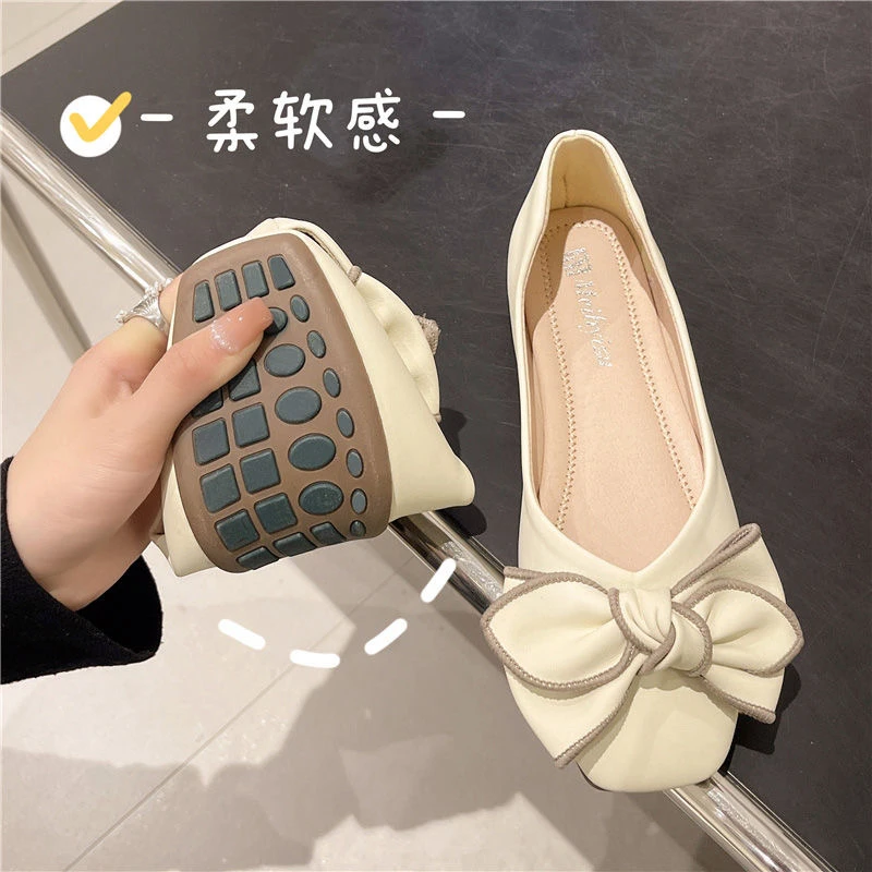 【牛筋软底】豆豆鞋女2025新款百搭一脚蹬浅口瓢鞋蝴蝶结平底单鞋