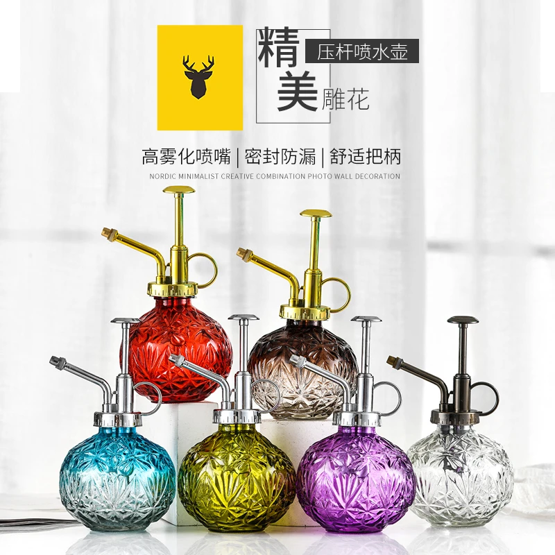 【花伴水】复古雕花球浇花玻璃喷壶多肉园艺小型按压式按压浇水壶