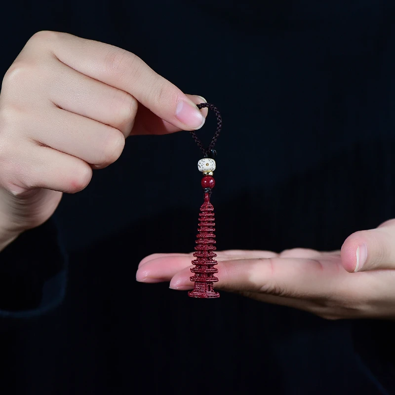 含辰砂工艺品朱砂13层文昌塔吊坠钥匙扣满天星紫金砂文昌塔钥匙链