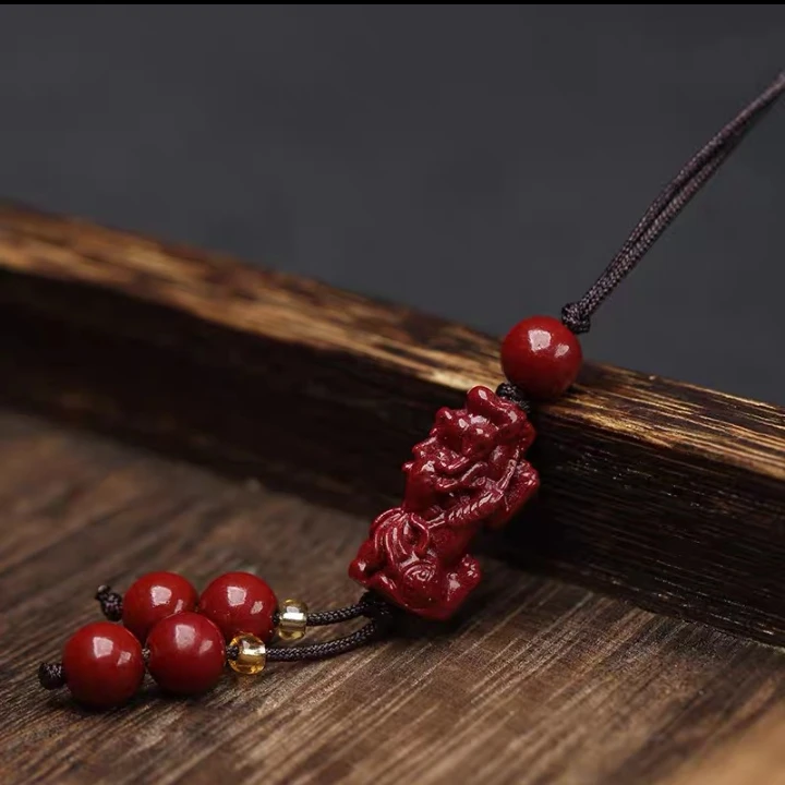 含辰砂工艺品朱砂金鱼貔貅钥匙吊坠紫金砂金玉满堂手工编织手机挂