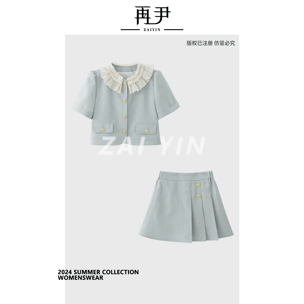【铃兰湖】小众短袖夏季时尚百搭定制气质减龄轻奢套装G24XT090038