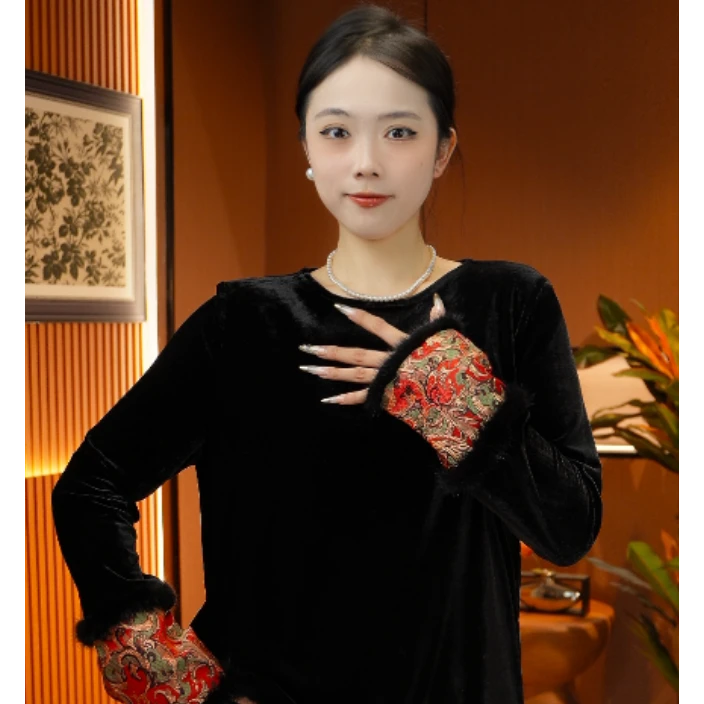 (玉锦绣)毛袖口秋冬新中式女国风刺绣2024d8113思思-大女王仓