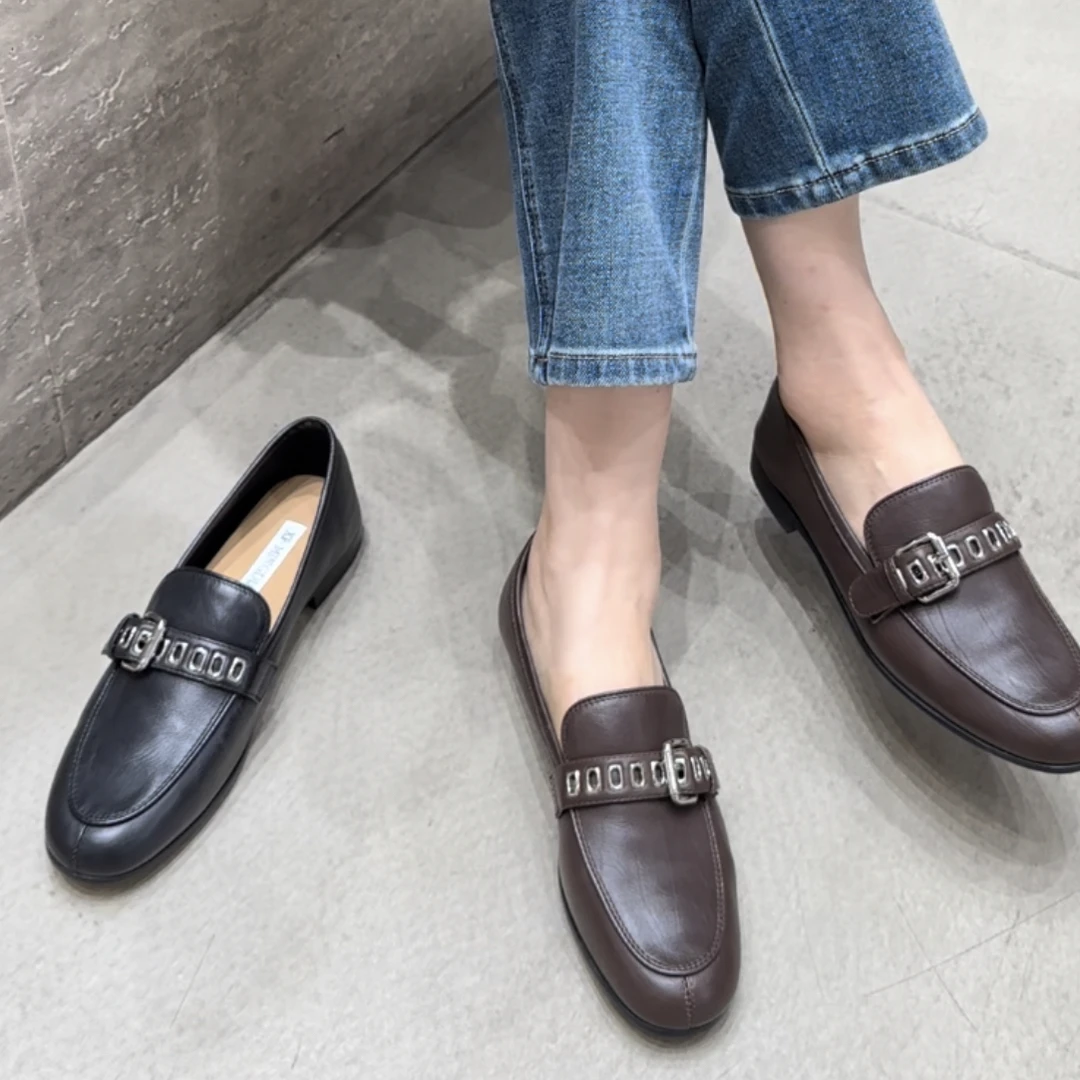 XF3988-2欧货真皮方头马衔扣英伦风经典时尚舒适百搭低跟乐福女鞋