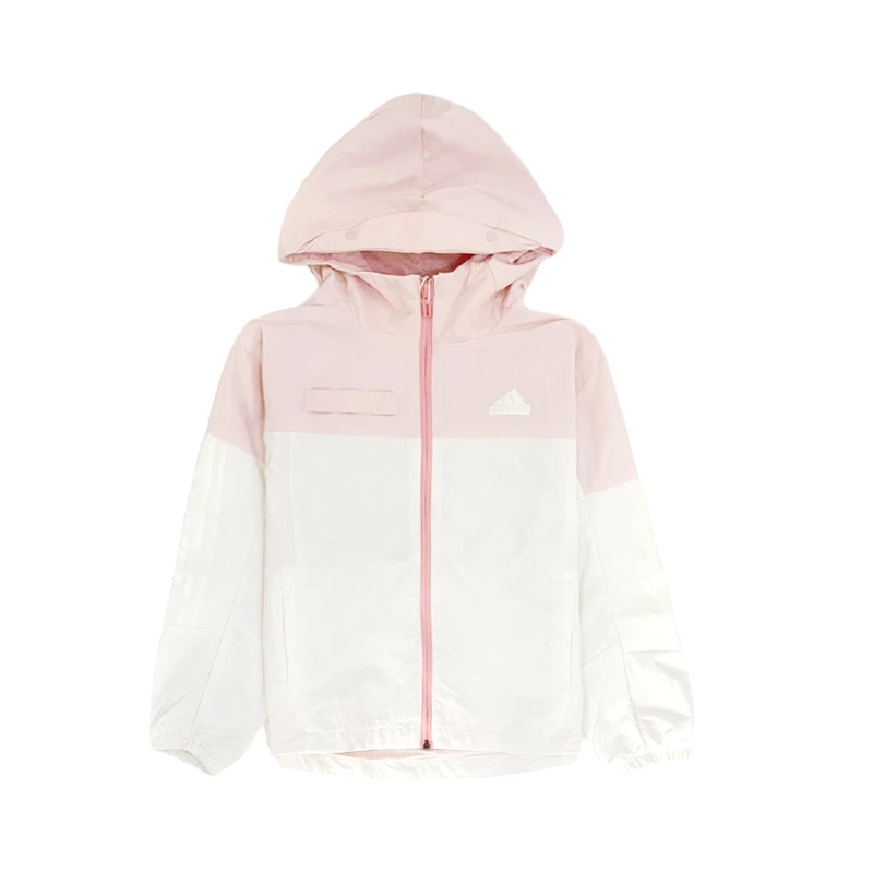 adidas/阿迪达斯儿童装4秋新款女大童连帽拼色运动夹克外套JN9583