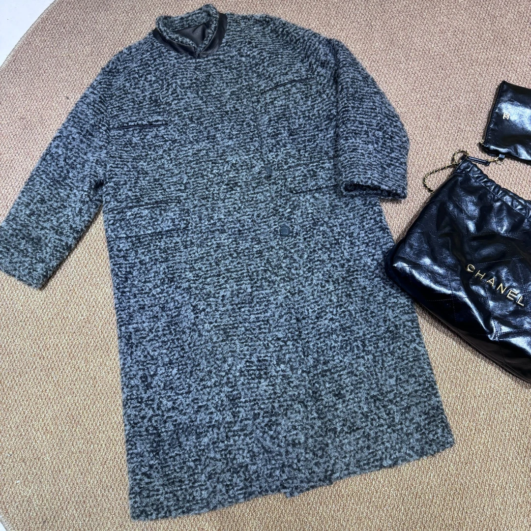 【赛姐高奢】2024冬季新款时尚长款开衫毛呢大衣气质3004