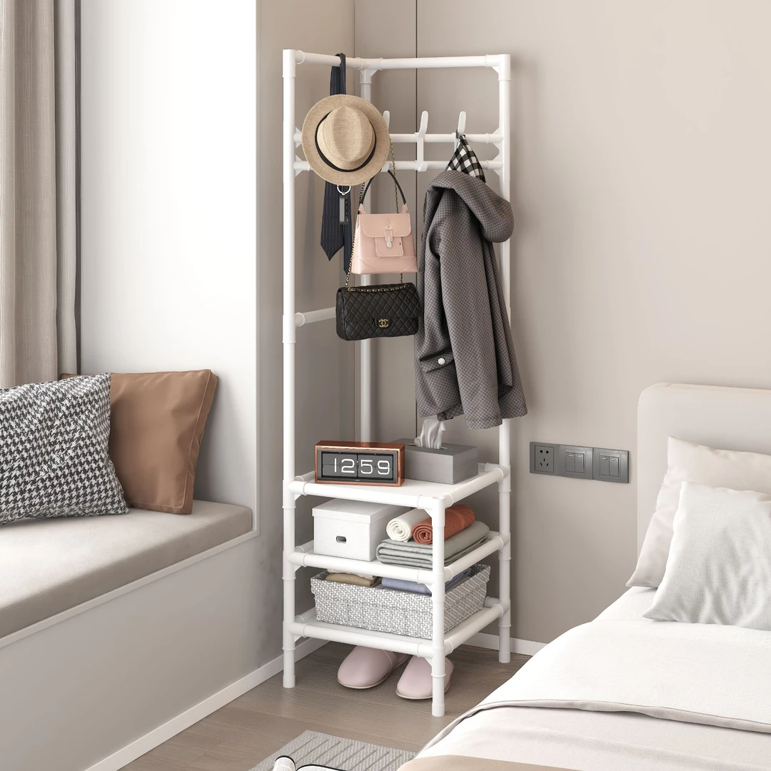 家用简易衣帽架转角挂衣架卧室墙角衣服收纳挂架出租房简易衣服架