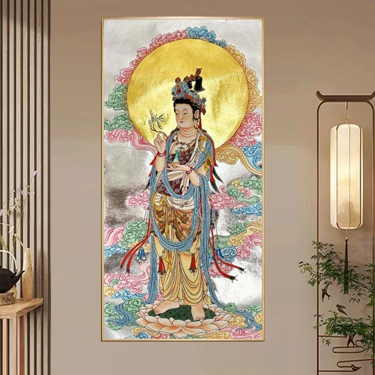 岩彩贴金银箔工艺佛像画观音菩萨家居装饰礼品书房禅茶室纸本