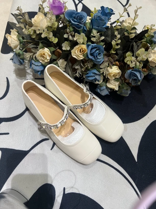 2024年夏季新款韩系方头粗根拼接玛丽珍低跟单鞋