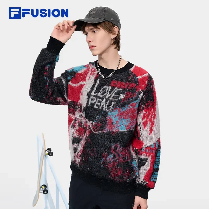 FILA/斐乐潮牌情侣秋冬季宽松运动套头编织衫圆领卫衣T11U443401F