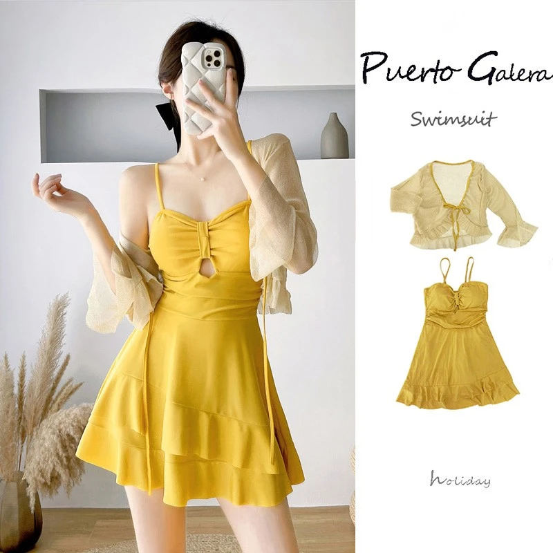 气质连体泳衣女夏季法式高级感显瘦遮肚网红保守性感裙式纯欲泳装