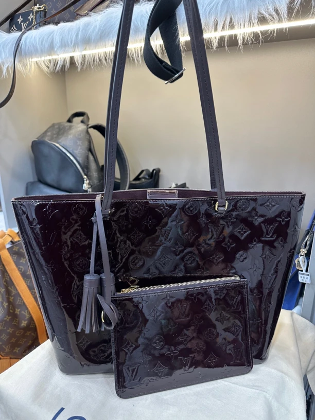 95新 LouisVuitton/路易威登 lv购物袋漆皮车厘子色托特包
