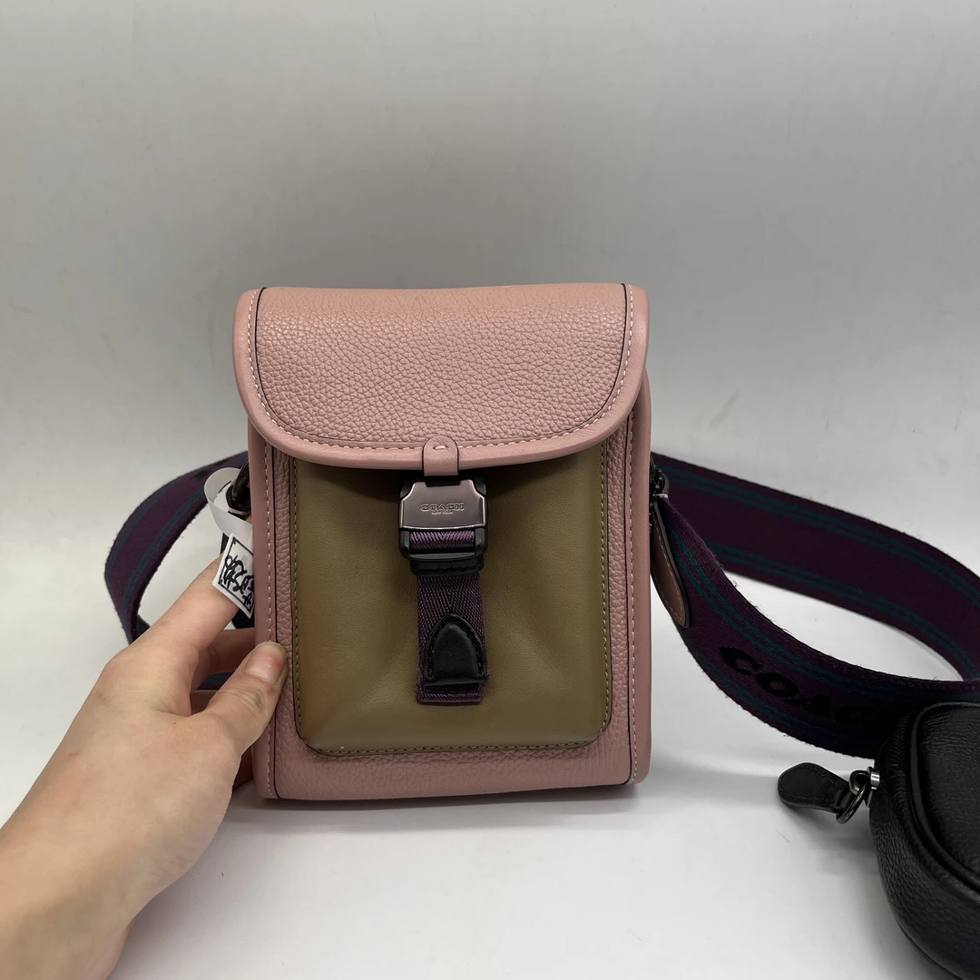 95新 COACH/蔻驰 COACH蔻驰 charter粉棕拼色单肩斜挎包
