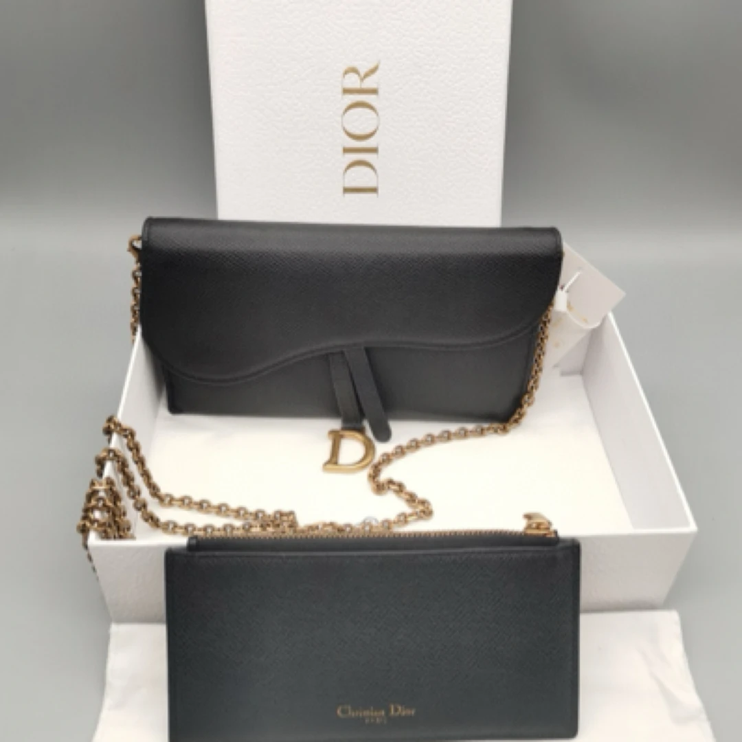 99新 DIOR/迪奥 马鞍斜挎链条包/黑色二合一