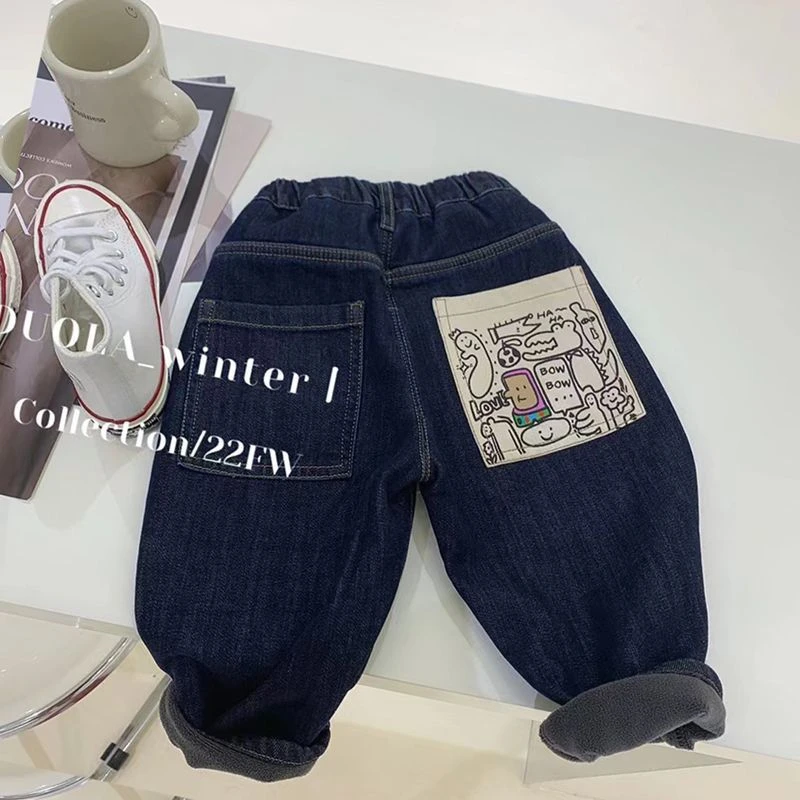 【小扬哥推荐】新款男童加绒加厚牛仔裤柔软2022新款韩国儿童女童