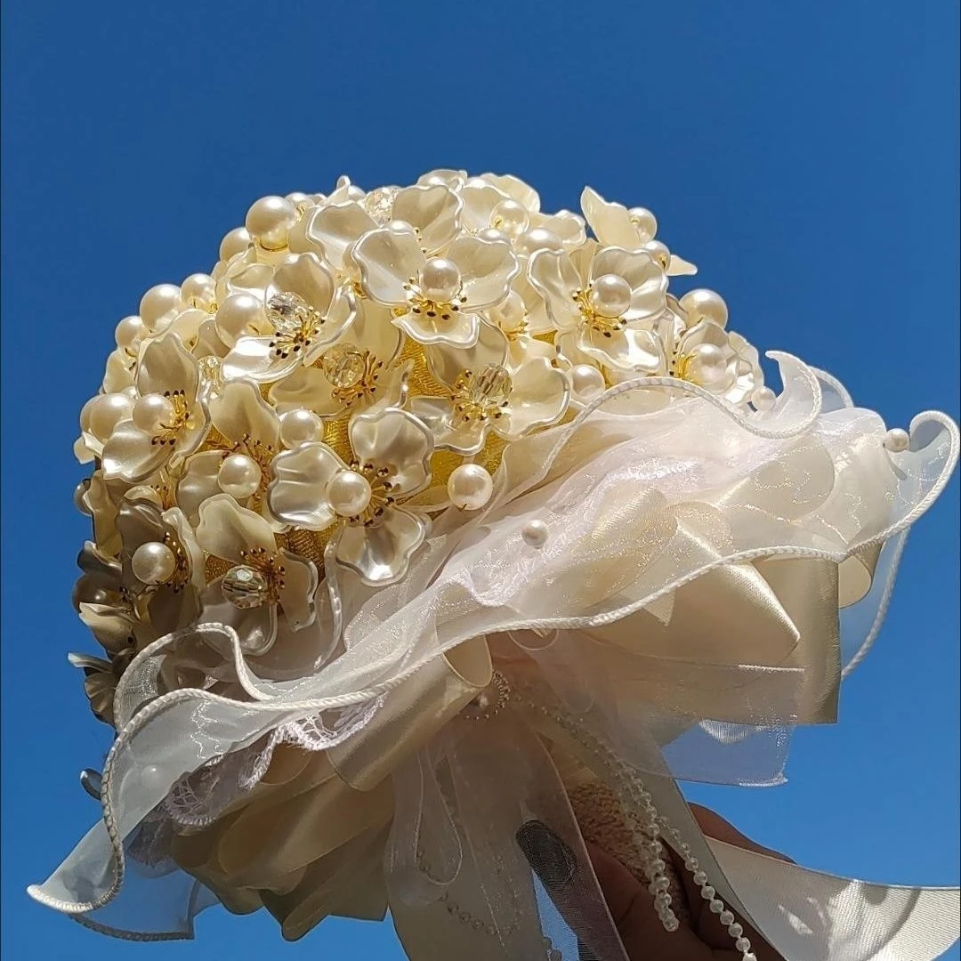 新款珍珠贝壳手捧花成品闺蜜结婚礼物diy手捧花纯手工材料包