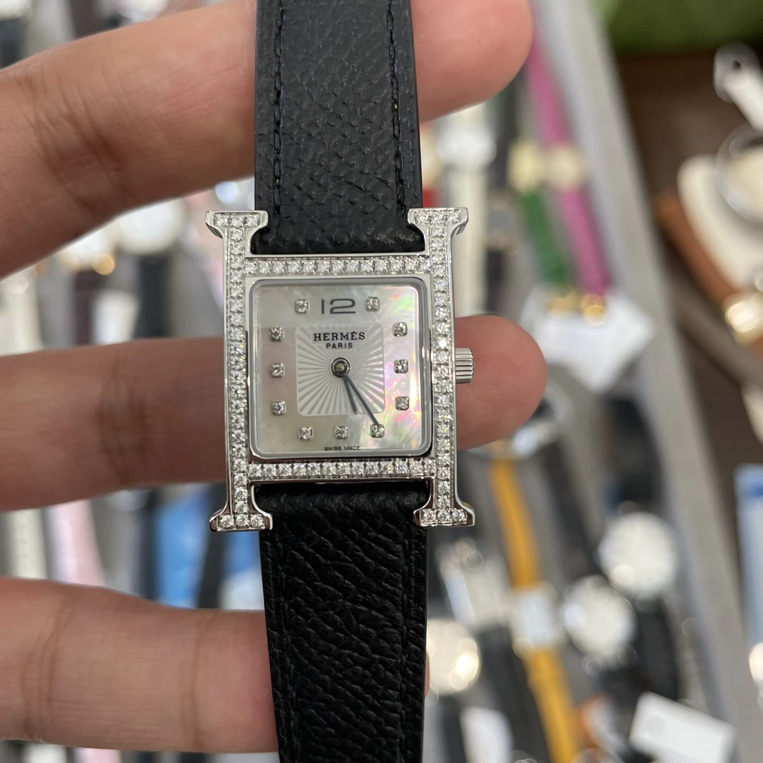 95新 Hermes/爱马仕 H Hour/石英/女表/手表女士时尚后镶钻后盘