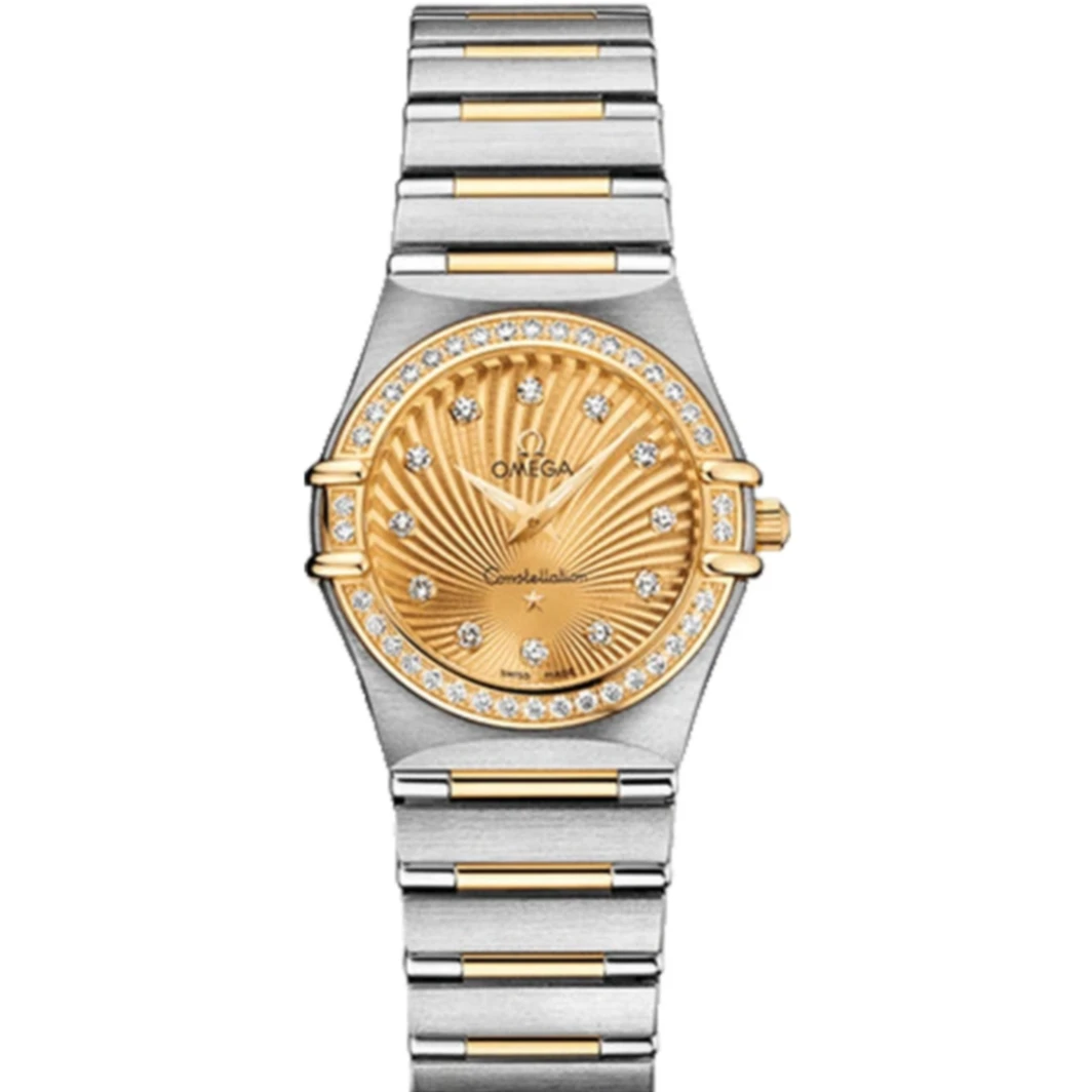 95新 Omega/欧米茄 星座系列/25.5mm/间18k金/原钻/钻刻石英女表