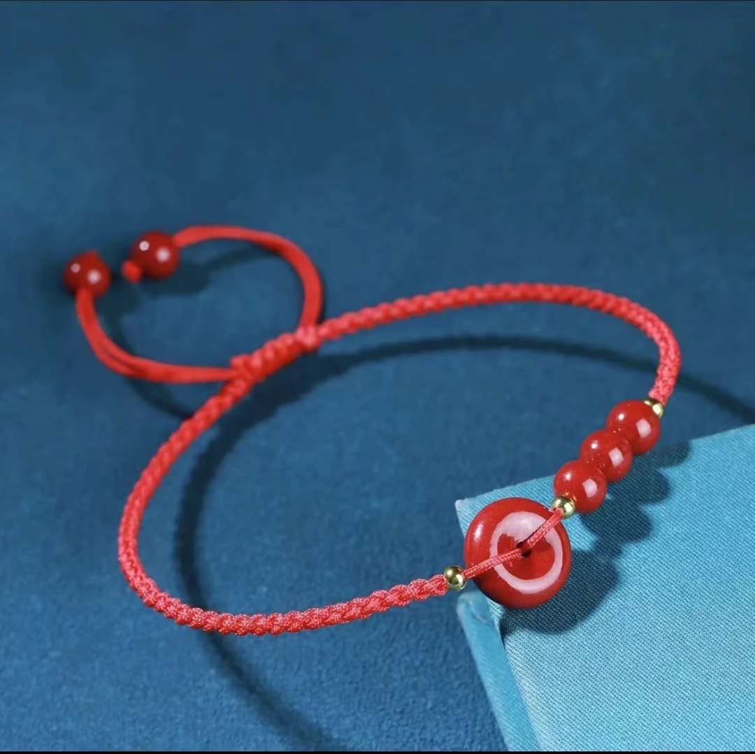 含辰砂工艺品编织绳时尚百搭朱砂平安扣脚链
