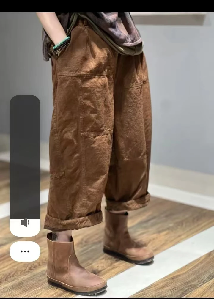 2024秋季原创复古宽松，显瘦，个性百搭，重工斜纹泥染萝卜裤松，紧腰