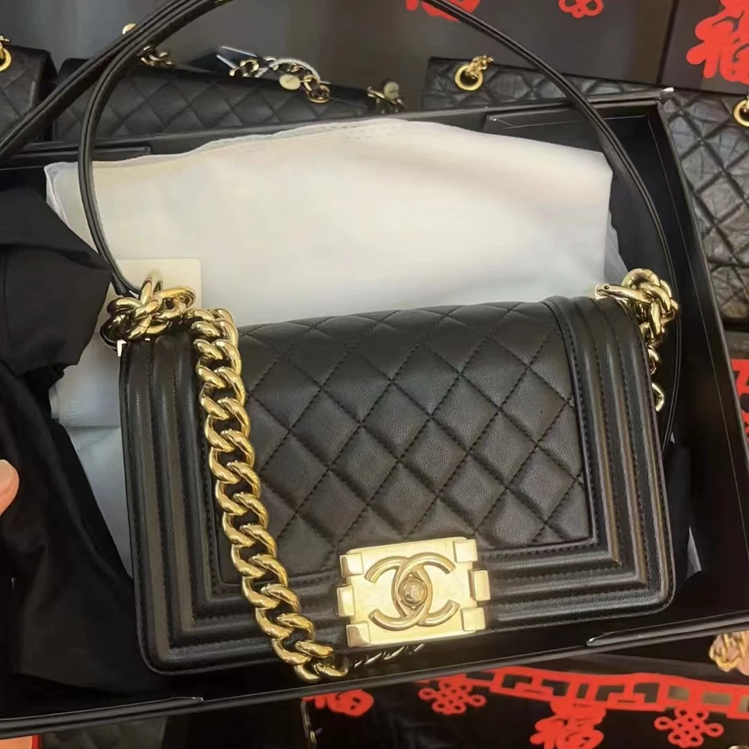 95新 Chanel/香奈儿 拆单3111502/黑金小号leboy/单肩斜挎包/