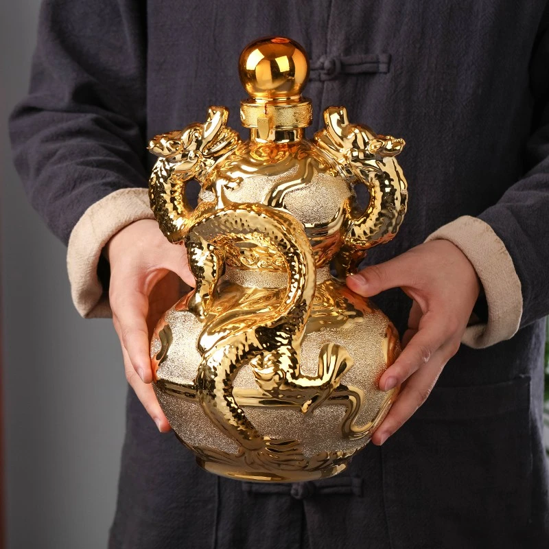 景德镇陶瓷酒瓶5斤10斤装家用密封陶瓷酒壶双龙戏珠陶瓷存酒酒罐